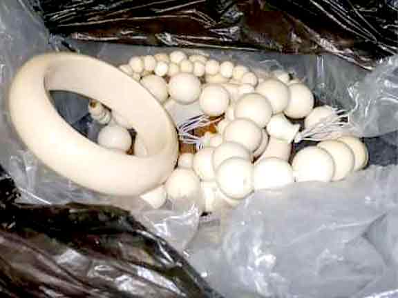 Confiscated ivory jewellery